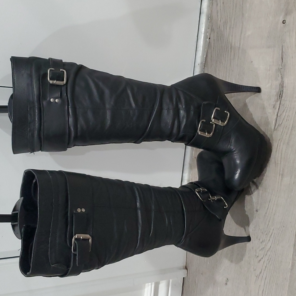 Vittorio D' Firenze Platform Knee-High Fitted Black Sexy Boots Size 6